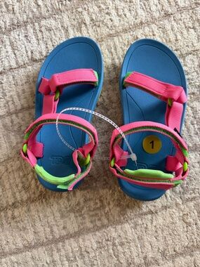 Teva Kids Blue Sandals with Pink and Green Straps